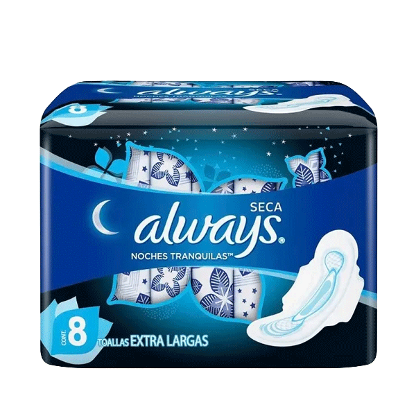 Toalla Femenina Always Noches Tranquilas Seca C/Alas 8 pzas.
