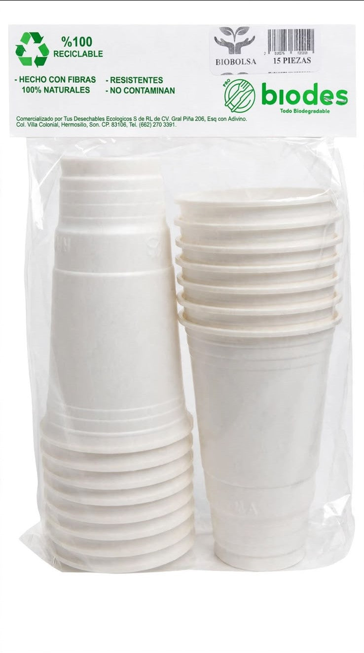 Vaso 20oz. Liq.Frio Almidon de maíz 15 Pzas. Biodes