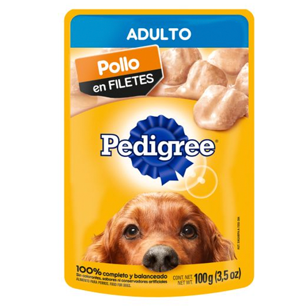 Alimento p/perro adulto c/pollo pedigree pouch 100gr pza