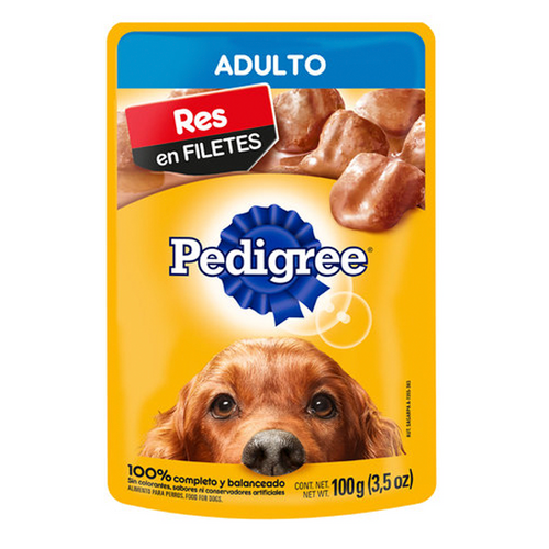 Alimento p/perro adulto c/res pedigree pouch 100gr pza