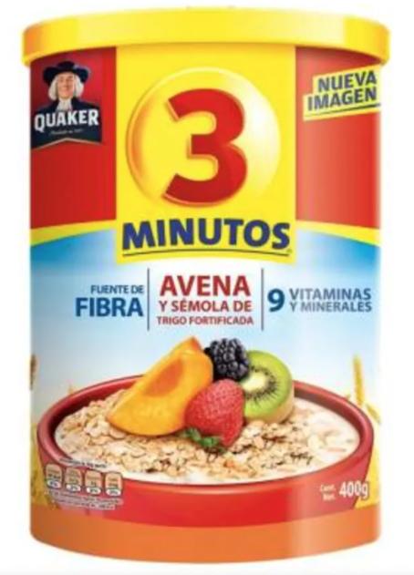 Avena 3 minutos quaker bote 400gr pza