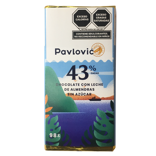 Chocolate 43% sin azúcar con almendra pavlovic 85gr pza