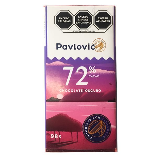 Chocolate 72% con azúcar con almendra pavlovic 98gr pza