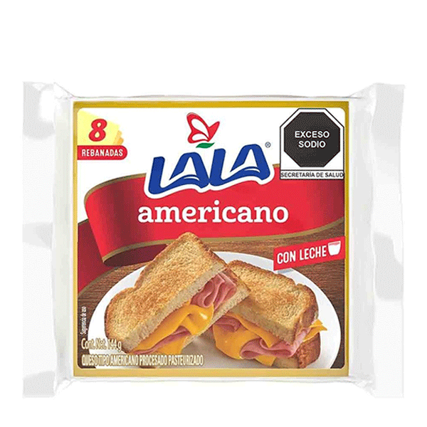 Queso amarillo singles lala 144 gr pza