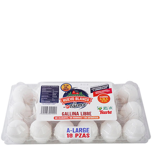 Huevo blanco gallina libre dr. Farms 18 pzas. pza