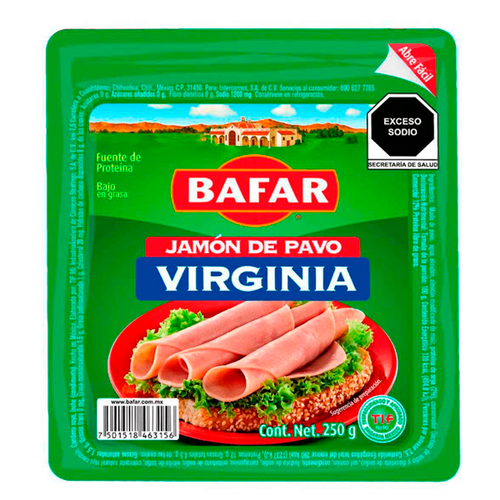 Jamón de pavo virginia bafar 250gr pza