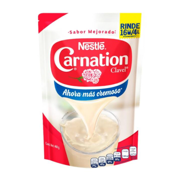 Leche evaporada en polvo carnation doy pack 460gr pza