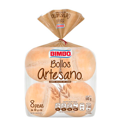 Pan bollo artesano bimbo 8pzas 640gr