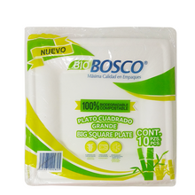 Plato cuadrado chico 16x16 cm biodegradable bosco 10 pzas.