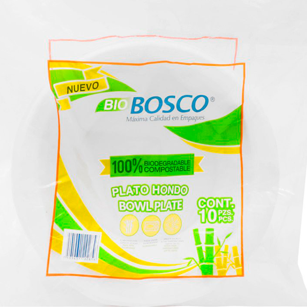 Plato hondo  12 oz.  Biodegradable bosco 10 pzas.