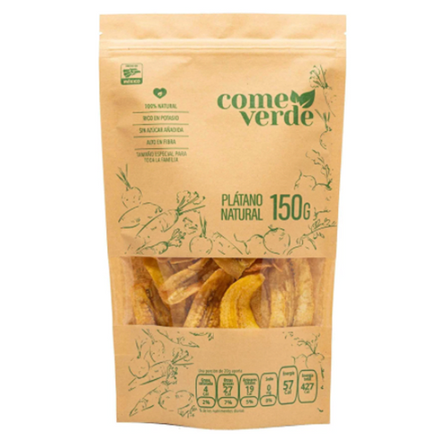 Plátano natural chips come verde 150gr pza