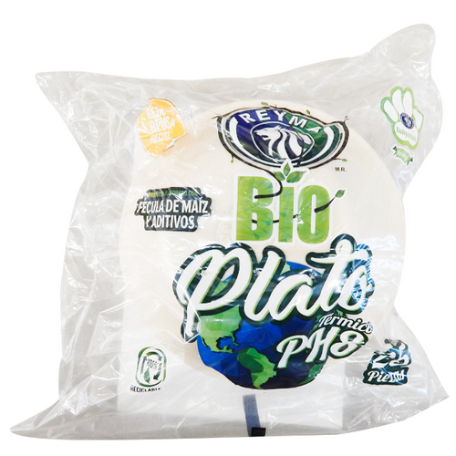 Plato No. 8 redondo liso biodegradable Reyma 20 Pzas.