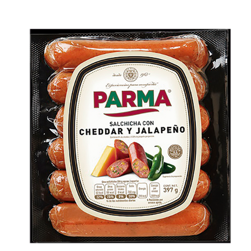Salchichas cheddar jalapeno parma 397gr pza
