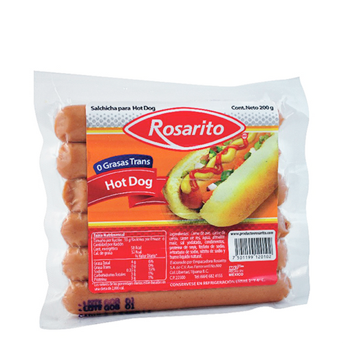 Salchicha hot dog rosarito 200gr pza