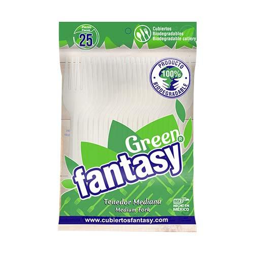 Tenedor mediano biodegradable green fantasy 25 pzas pza