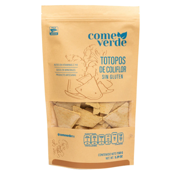 Totopos de coliflor sin gluten come verde 150gr pza