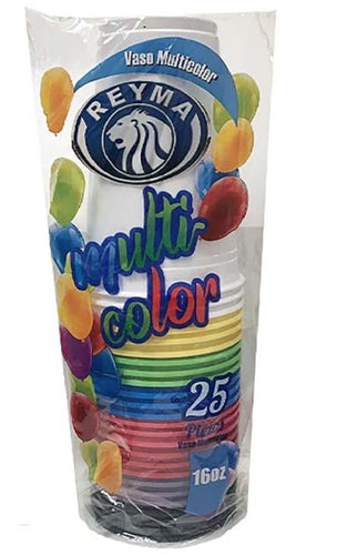 Vaso multicolor  16oz. Reyma 25 pzas. pza