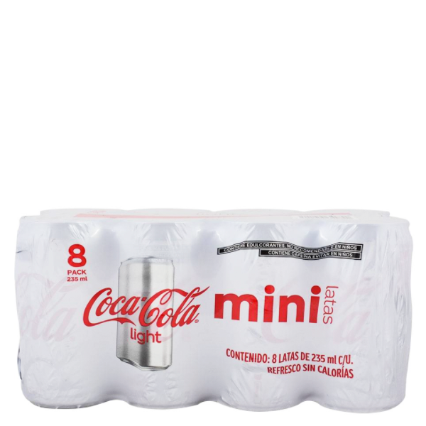 Refresco 8 pack mini lata coca cola light 235ml pza